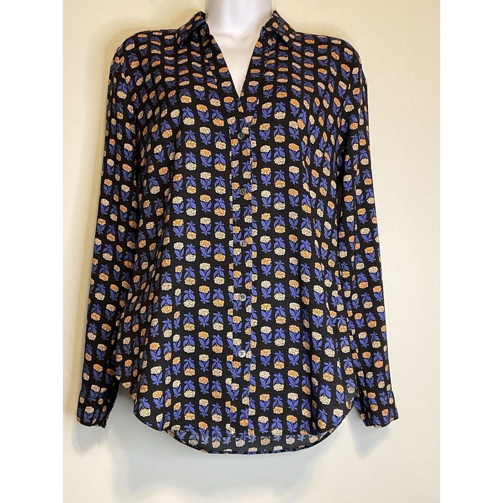 Ann Taylor Floral Long Sleeve Blouse Roll Tab Sleeve Blouse Size S